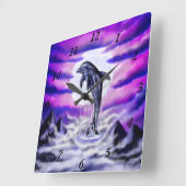Moonlight Dolphin Quadratische Wanduhr (Winkel)