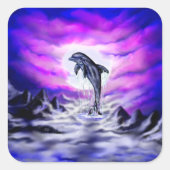 Moonlight Dolphin Quadratischer Aufkleber (Vorderseite)