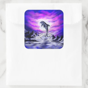 Moonlight Dolphin Quadratischer Aufkleber