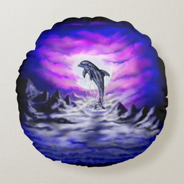 Moonlight Dolphin Rundes Kissen (Vorderseite)