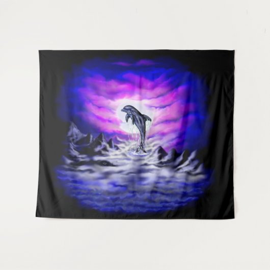 Moonlight Dolphin Wandteppich (Vorderseite (Horizontal))