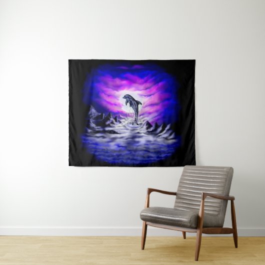 Moonlight Dolphin Wandteppich (Beispiel (Horizontal))