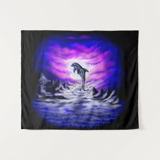 Moonlight Dolphin Wandteppich (Vorderseite (Horizontal))