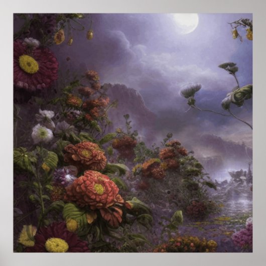 Moonlight Fantasy Magic Garden Landschaft Poster (Vorne)