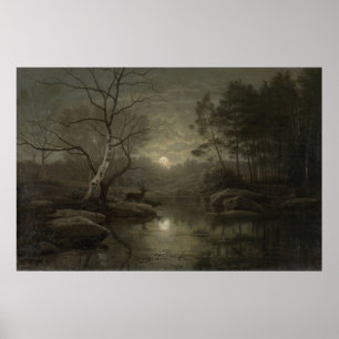 Moonlight Forest Landschaft Vintage Malerei Poster