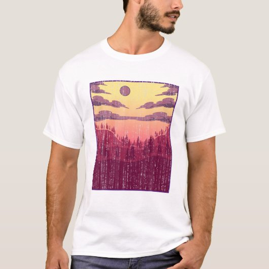 Moonlight Forest Trees Landschaft Landschaft Wilhe T-Shirt (Vorderseite)