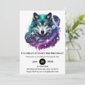 Moonlight Galaxy Wolf Geburtstag Einladung (Stehend Vorderseite)