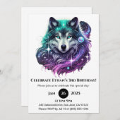 Moonlight Galaxy Wolf Geburtstag Einladung (Vorne/Hinten)