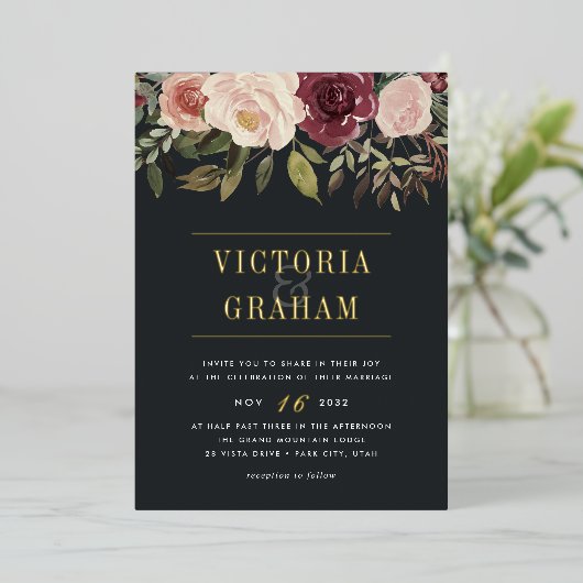 Moonlight Garden Dark Watercolor Folieneinladung (Stehend vorne)