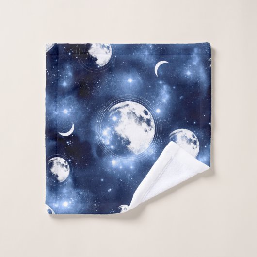 Moonlight Glow Moon Phasen in Sky Clouds Badhandtuch Set (Waschlappen)