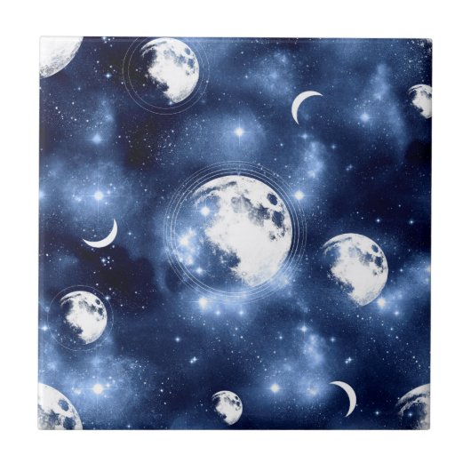 Moonlight Glow Moon Phasen in Sky Clouds Fliese (Vorderseite)