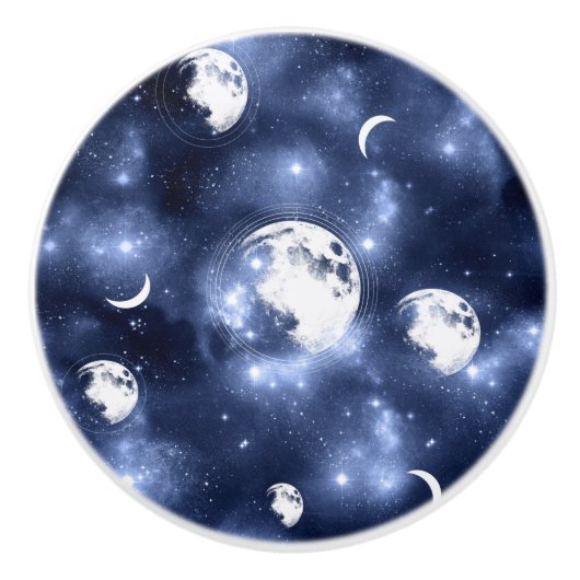 Moonlight Glow Moon Phasen in Sky Clouds Keramikknauf (Vorderseite)