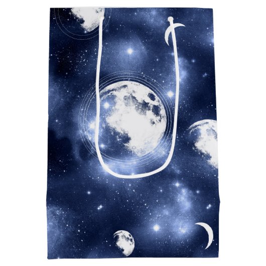 Moonlight Glow Moon Phasen in Sky Clouds Mittlere Geschenktüte (Rückseite)
