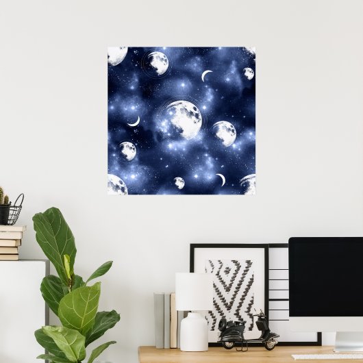 Moonlight Glow Moon Phasen in Sky Clouds Poster (Heimbüro)