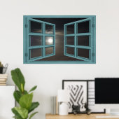 Moonlight Green Wood 6 Pane Open Window Poster (Heimbüro)