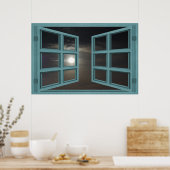 Moonlight Green Wood 6 Pane Open Window Poster (Küche)