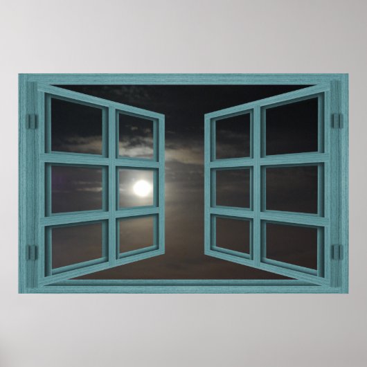 Moonlight Green Wood 6 Pane Open Window Poster (Vorne)