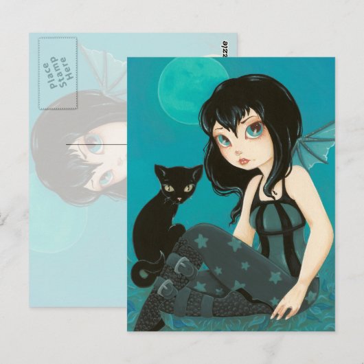 Moonlight Hijinks - Fairy Black cat Postkarte (Vorne/Hinten)
