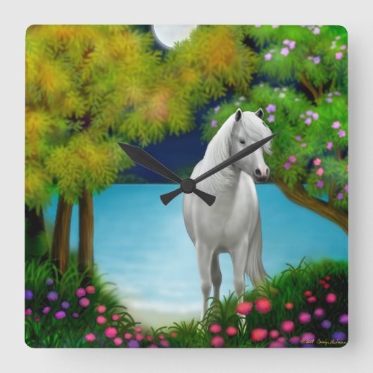 Moonlight Horse Wall Clock Quadratische Wanduhr (Vorderseite)
