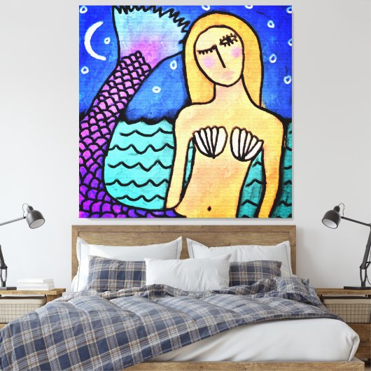 Moonlight Mermaid Abstrakte digitale Malerei Leinwanddruck (Insitu (Schlafzimmer))
