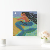 Moonlight Mermaid Abstrakter Kunstplatz Quadratische Wanduhr (Zuhause)