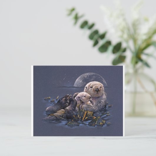 Moonlight Otters Postkarte (Stehend Vorderseite)