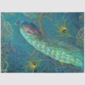 Moonlight Peacock n Feathers Aquamarine Gold Decou Seidenpapier (Vorderseite)