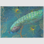 Moonlight Peacock n Feathers Gold Aquamarine Decou Seidenpapier (Vorderseite)