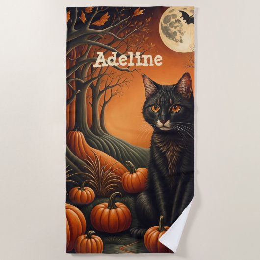 Moonlight Pumpkin Patch Personalisiert Halloween Strandtuch (Vorderseite)