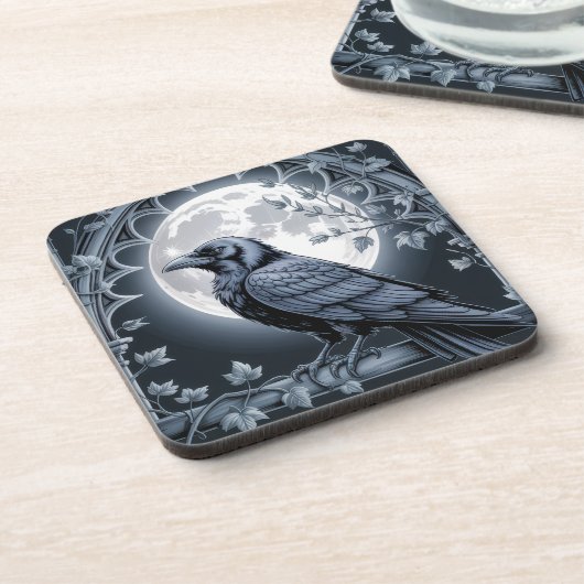 Moonlight Raven Goth Drink Coaster Getränkeuntersetzer (Linke Seite)