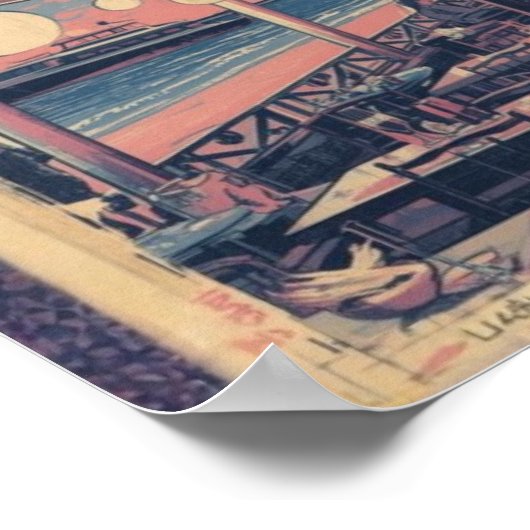 Moonlight Riviera  Lunar Fantasy Seaside Boardwalk Poster (Ecke)