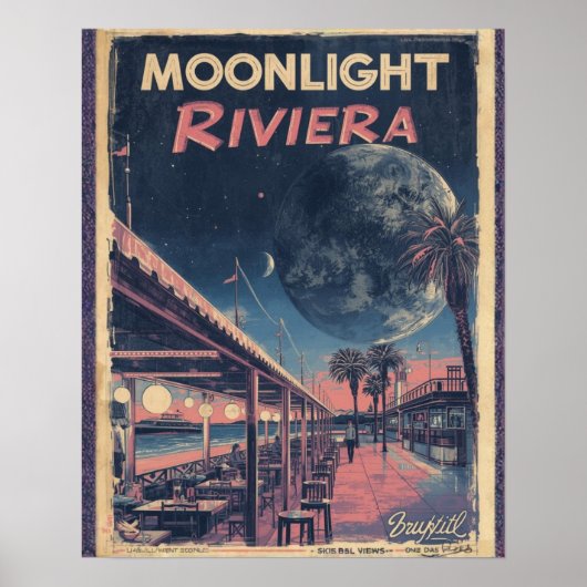 Moonlight Riviera  Lunar Fantasy Seaside Boardwalk Poster (Vorne)