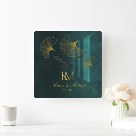 Moonlight Romance Emerald Green ID881 Quadratische Wanduhr (Zuhause)