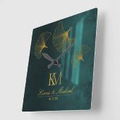 Moonlight Romance Emerald Green ID881 Quadratische Wanduhr (Winkel)