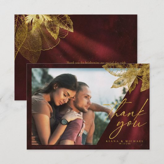 Moonlight Romance Wedding Burgundy ID881 Dankeskarte (Vorne/Hinten)