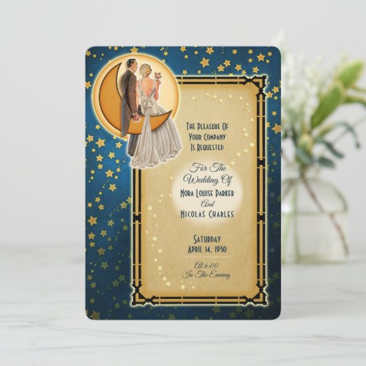 Moonlight Romance Wedding Einladung - Blonde (Stehend Vorderseite)