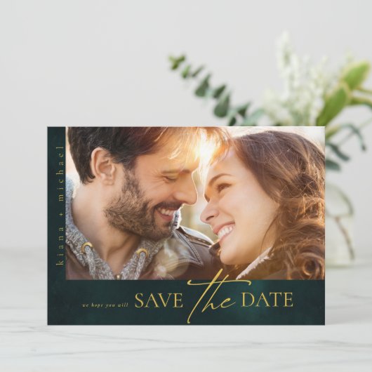 Moonlight Romance Wedding V2H Emerald Green ID881 Save The Date (Stehend Vorderseite)