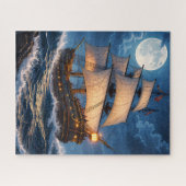 Moonlight Ship Puzzle – Ocean Night Jigsaw (Horizontal)