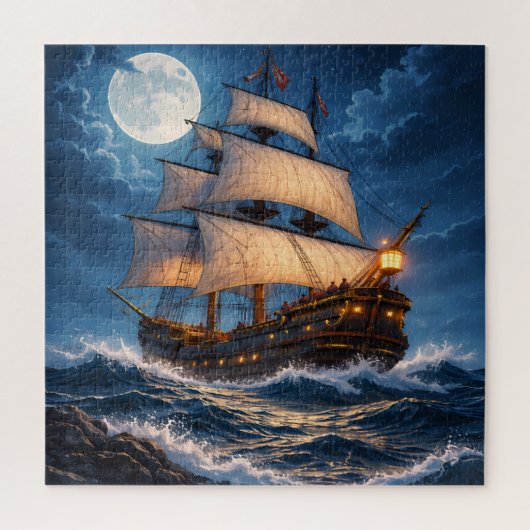 Moonlight Ship Puzzle – Ocean Night Jigsaw (Vertikal)