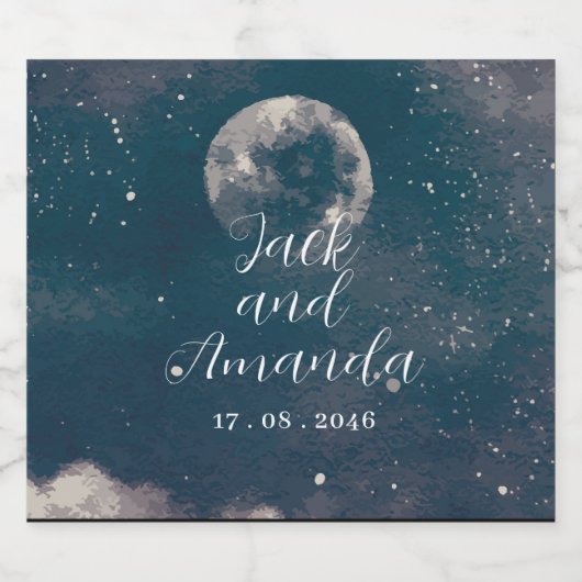 Moonlight Starry Night Wedding Wine Bottle Label Schaumweinetikett (Einzelnes Label)