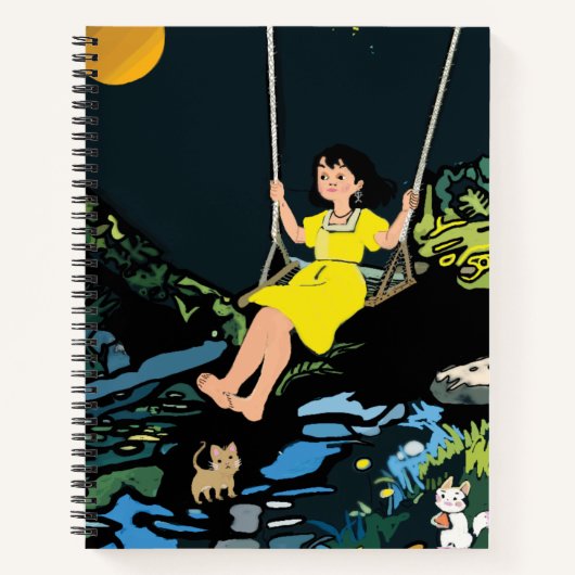 Moonlight Swing Dream Notebook - Whimsical Girl Notizblock (Vorderseite)