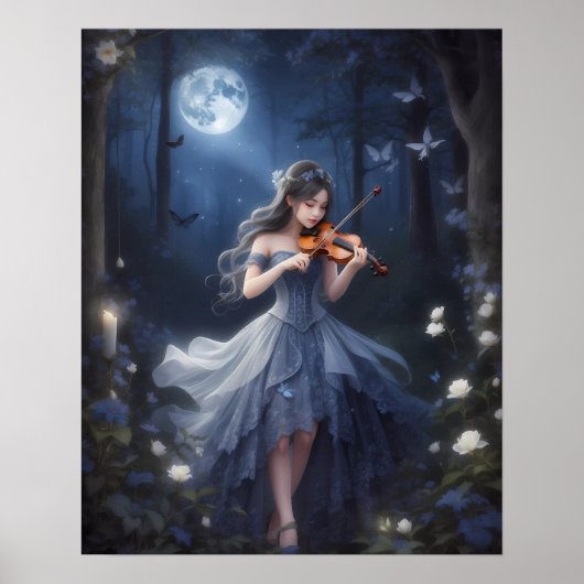 Moonlight Symphony - Dreamy Violin Playing Girl Poster (Vorne)