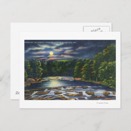 Moonlight Szene auf Catskill Bach Postkarte (Vorne/Hinten)
