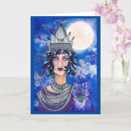 Moonlight Viking Queen Feline Familiar Blank Card Karte