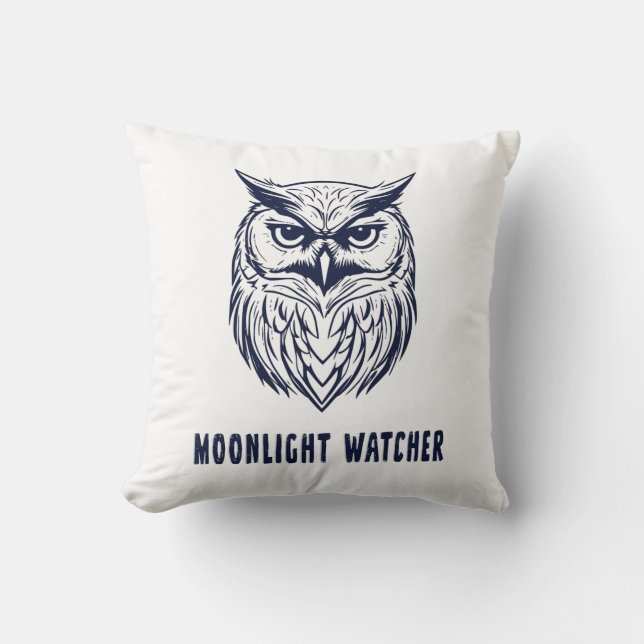 Moonlight Watcher – Mystical Owl Throw Pillow Kissen (Vorderseite)