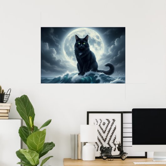 Moonlight Wave & Black Cat Poster (Heimbüro)