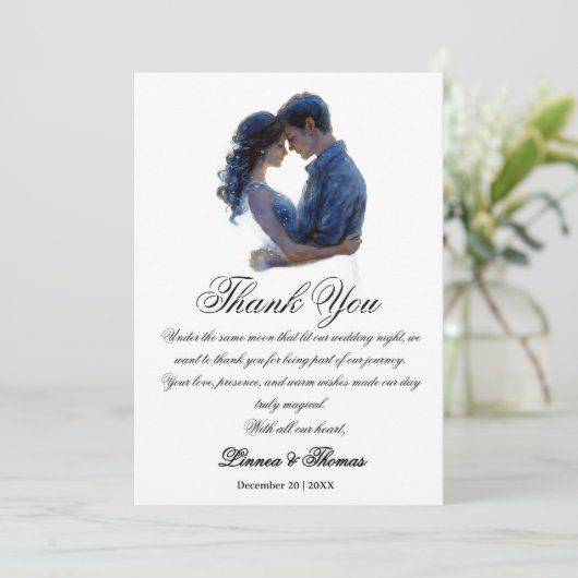 Moonlight Wedding Celestis Liebe Night Sky Thema Dankeskarte (Stehend Vorderseite)