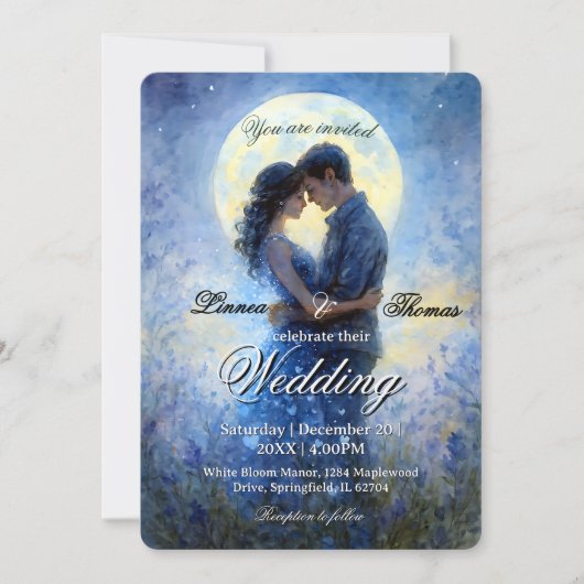 Moonlight Wedding Celestis Liebe Night Sky Thema Einladung (Vorderseite)