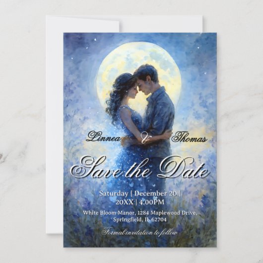 Moonlight Wedding Celestis Liebe Night Sky Thema Save The Date (Vorderseite)