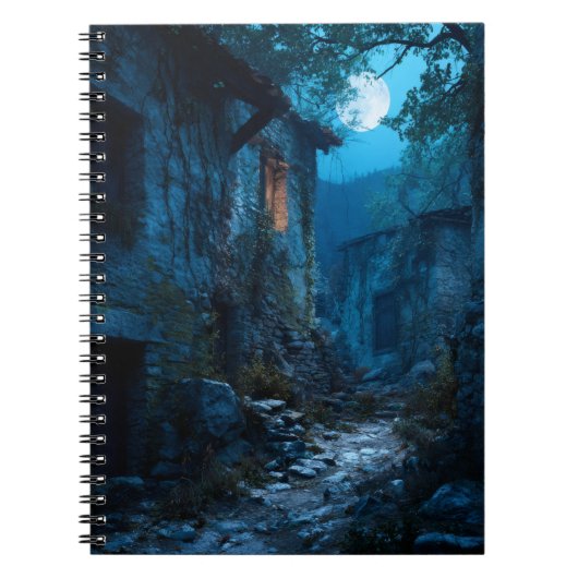 Moonlit Abandoned Village Path Notebook Notizblock (Vorderseite)